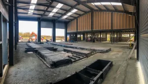 VOSA approved HGV Workshop under construction with groundworks by springfield steel buildings