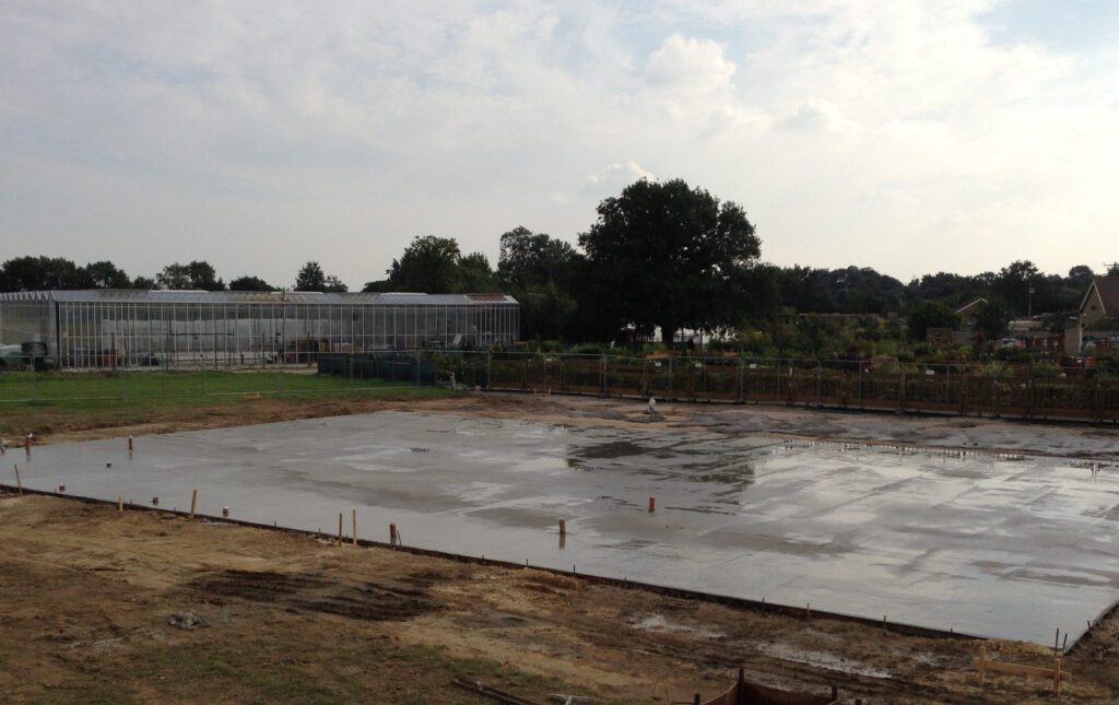 Concrete being poured for crown garden centre in Selby for a steel building